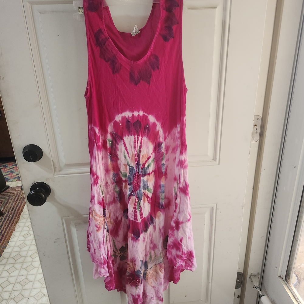 Pink Tie-Dye Sleeveless Dress